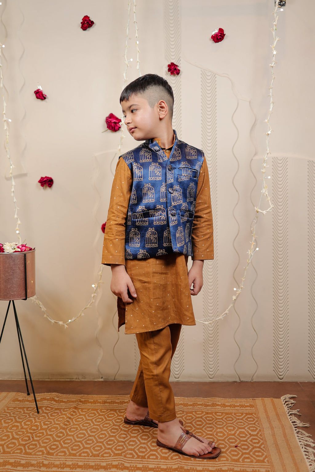 Mustard kurta set with jacket