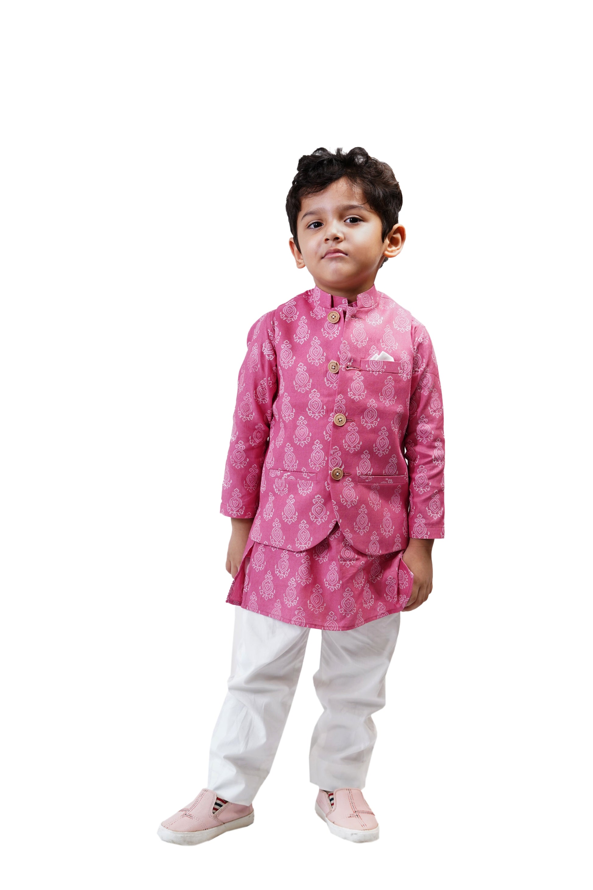 GULABI KURTA PAJAMA WITH JACKET SET