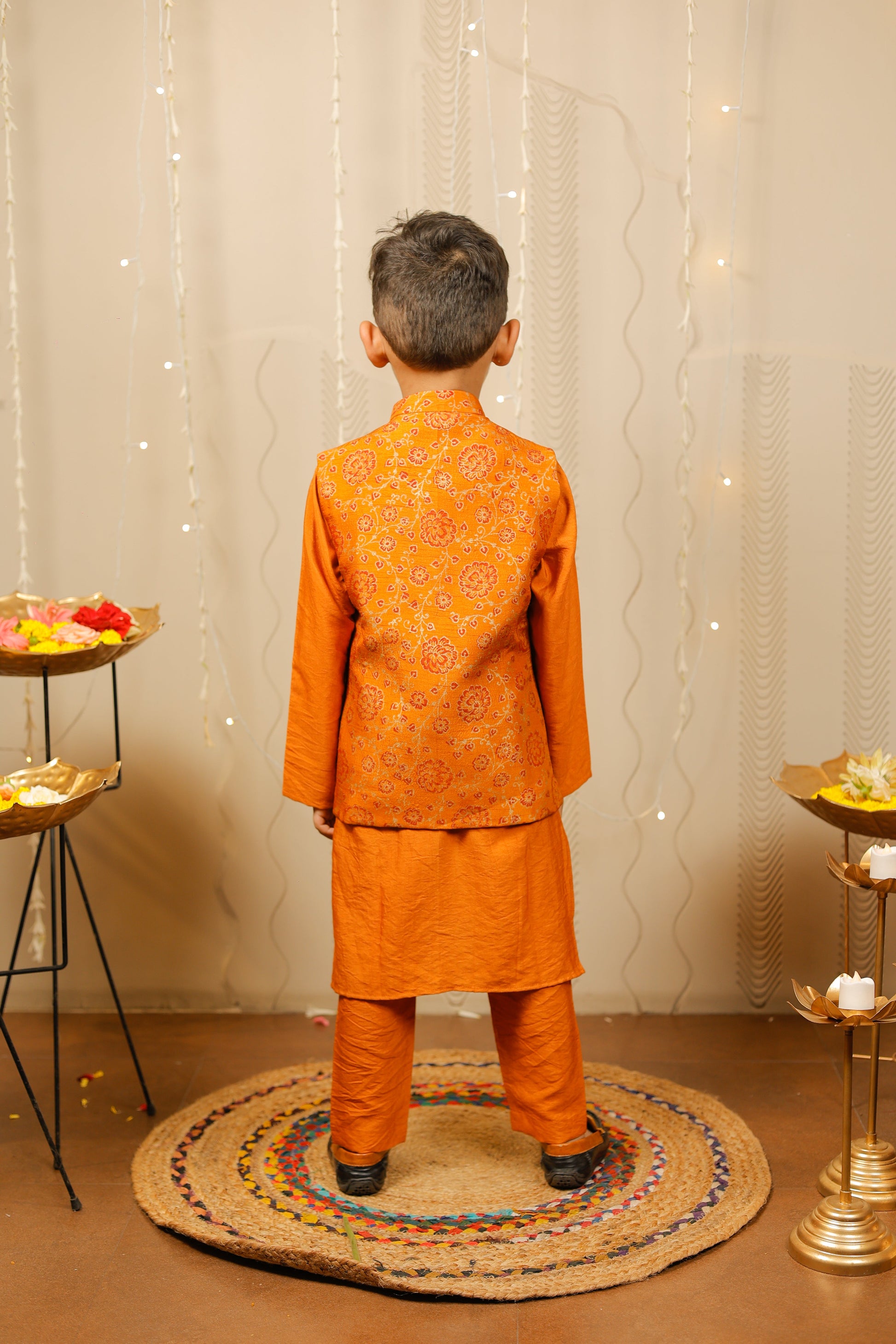 Mustard kurta set with floral jacket