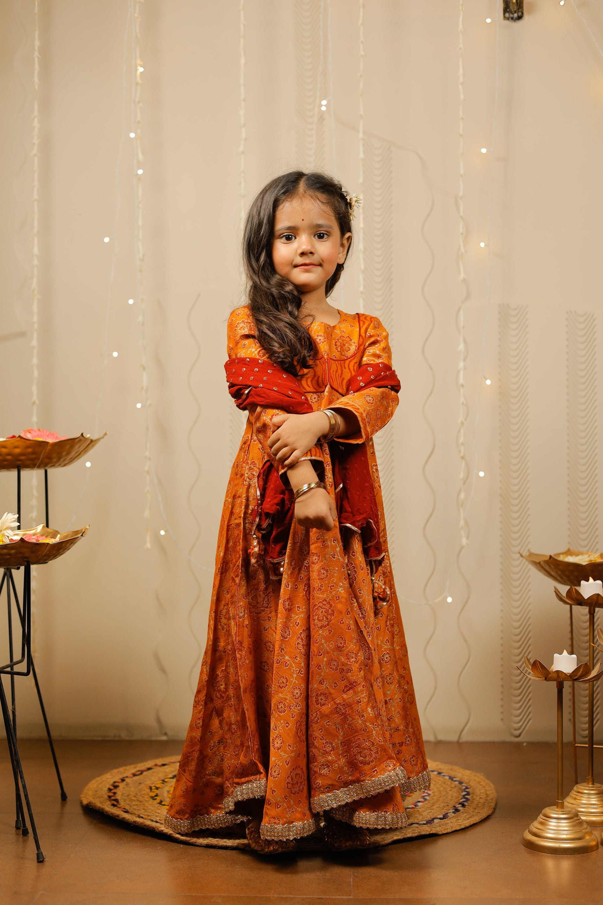 Mustard full length kurta with dupatta