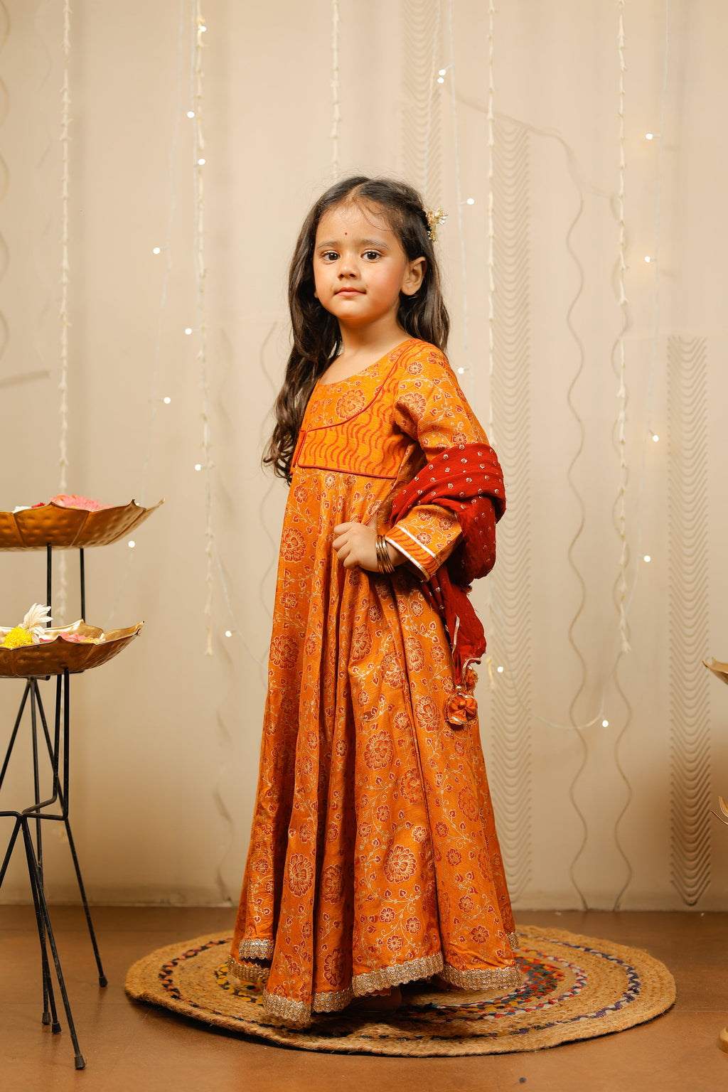 Mustard full length kurta with dupatta