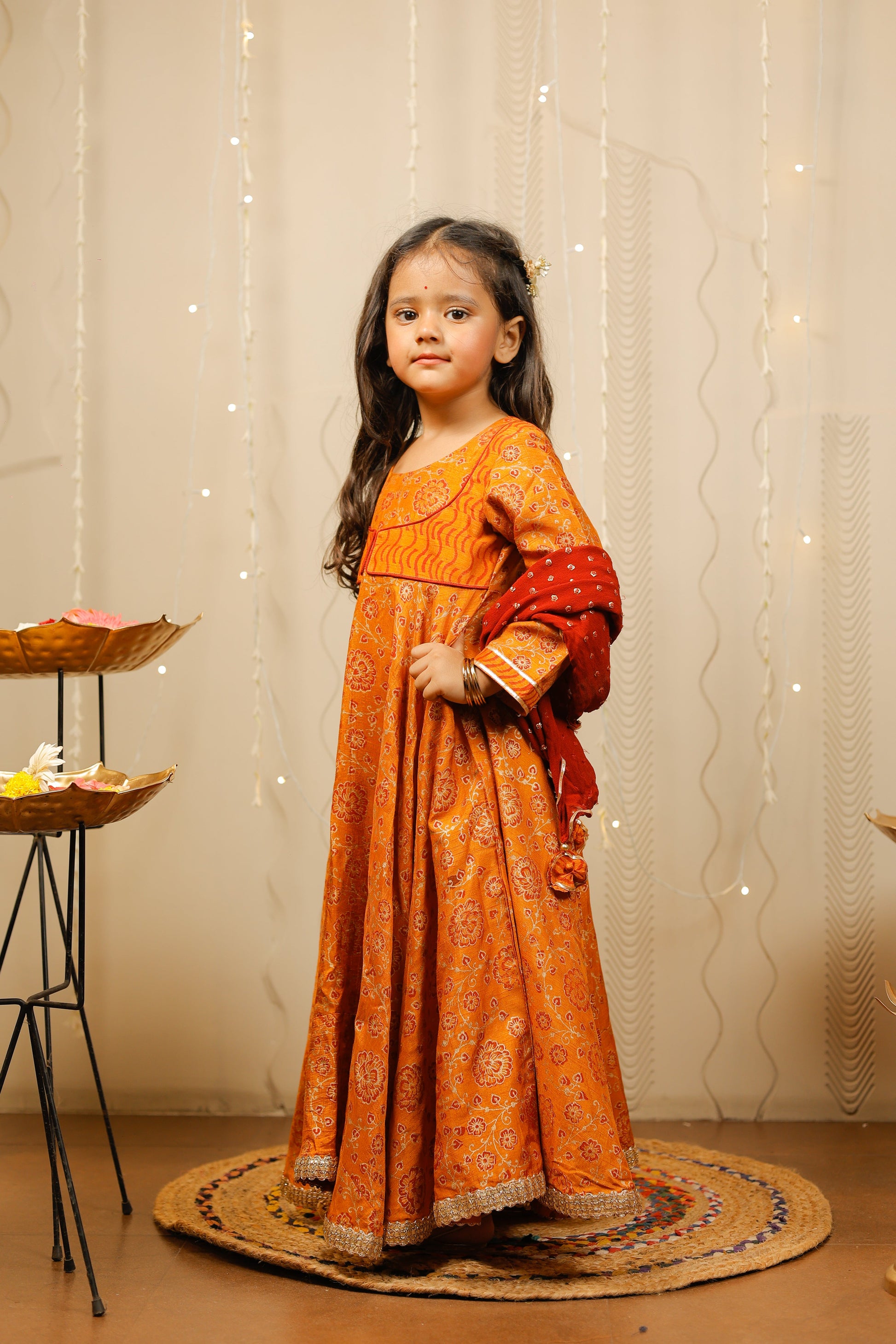 Mustard full length kurta with dupatta