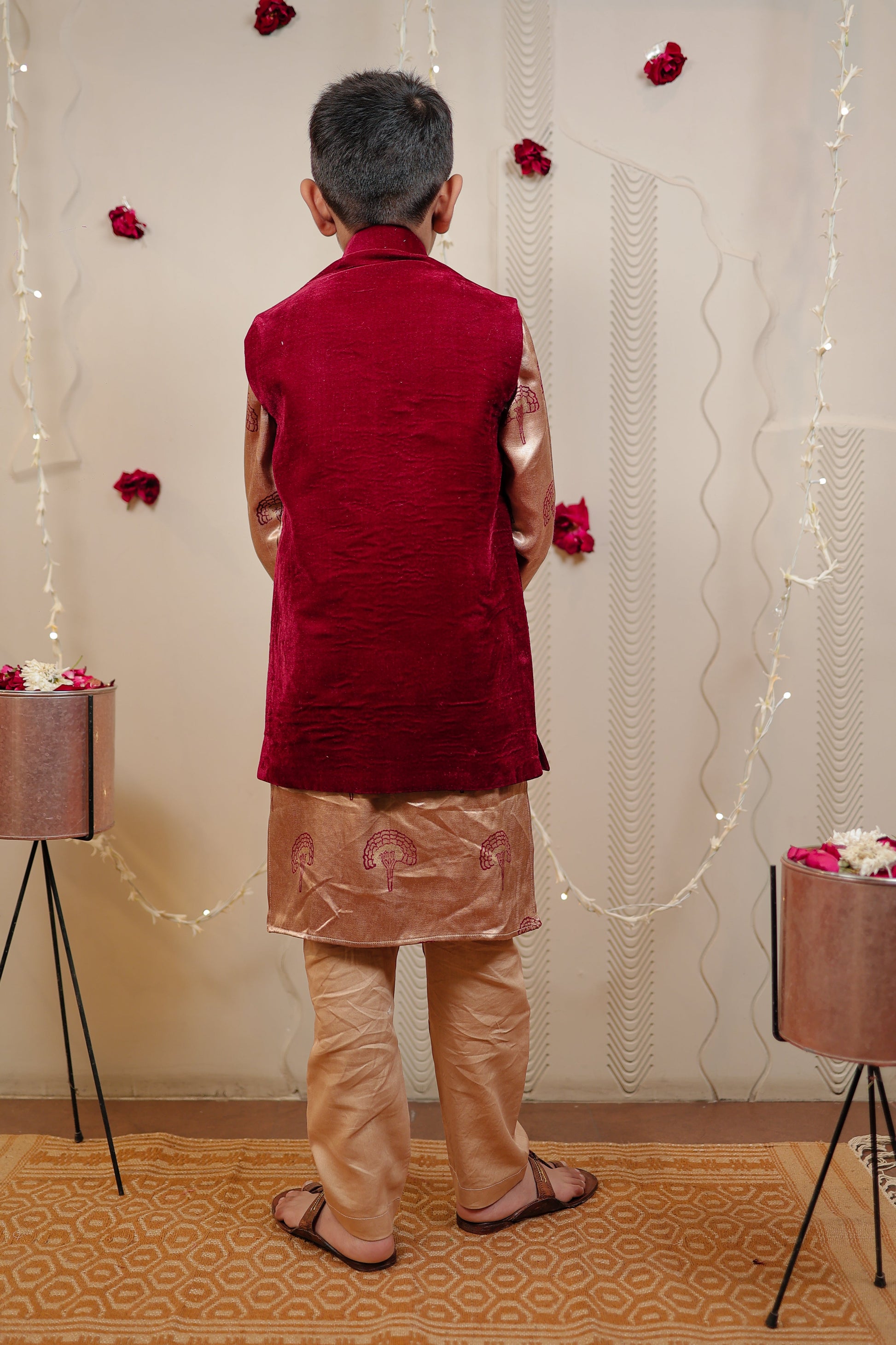 Kurta set with maroon velvet jacket