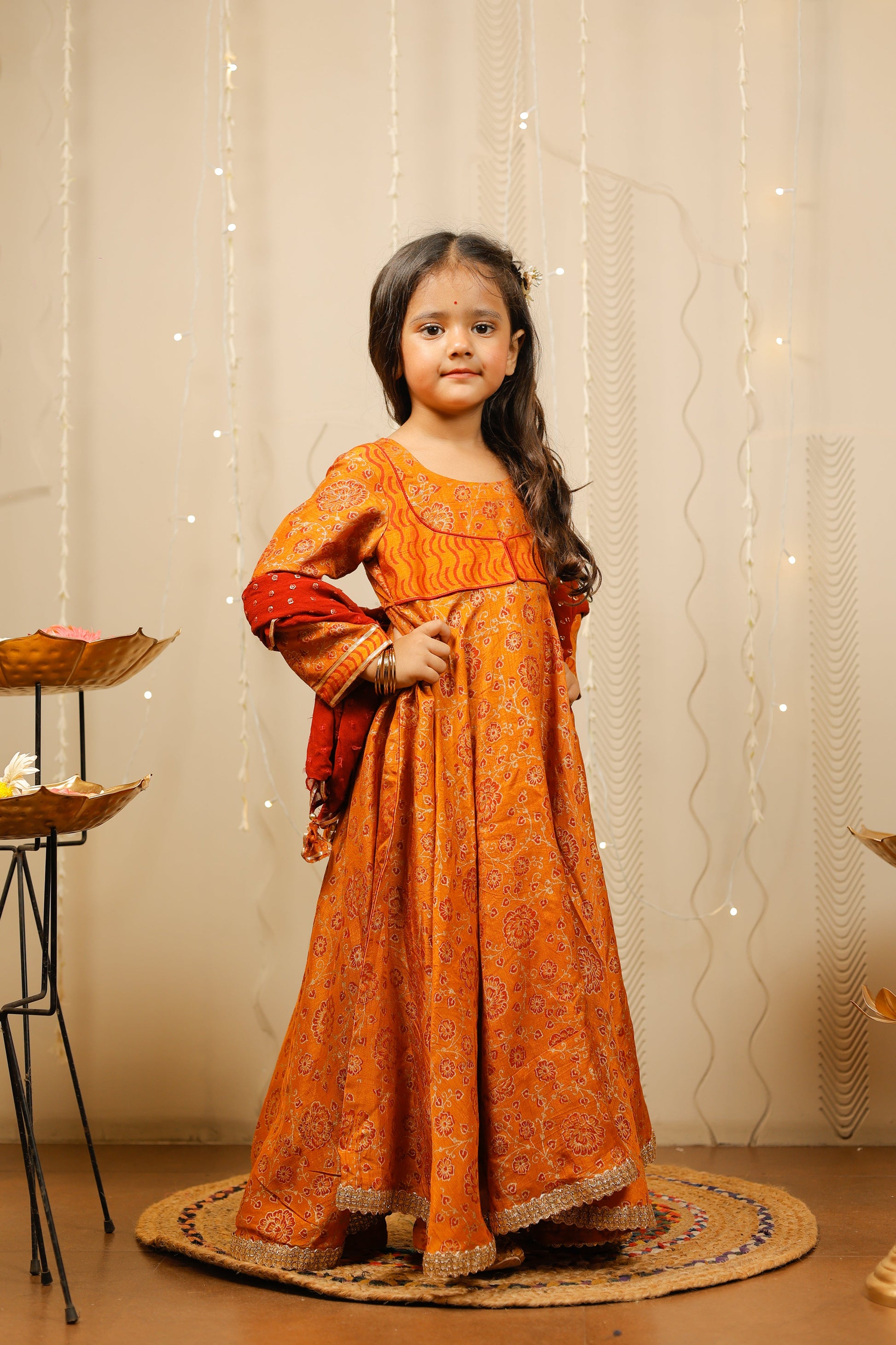 Mustard full length kurta with dupatta