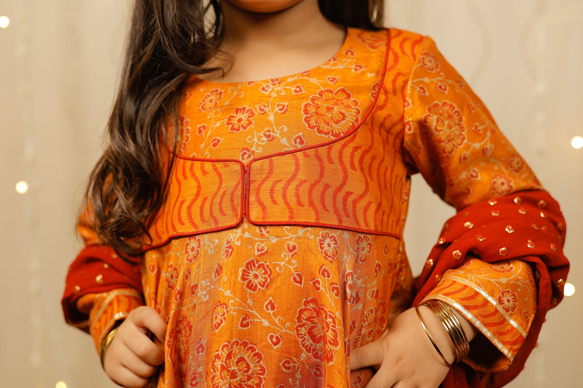 Mustard full length kurta with dupatta