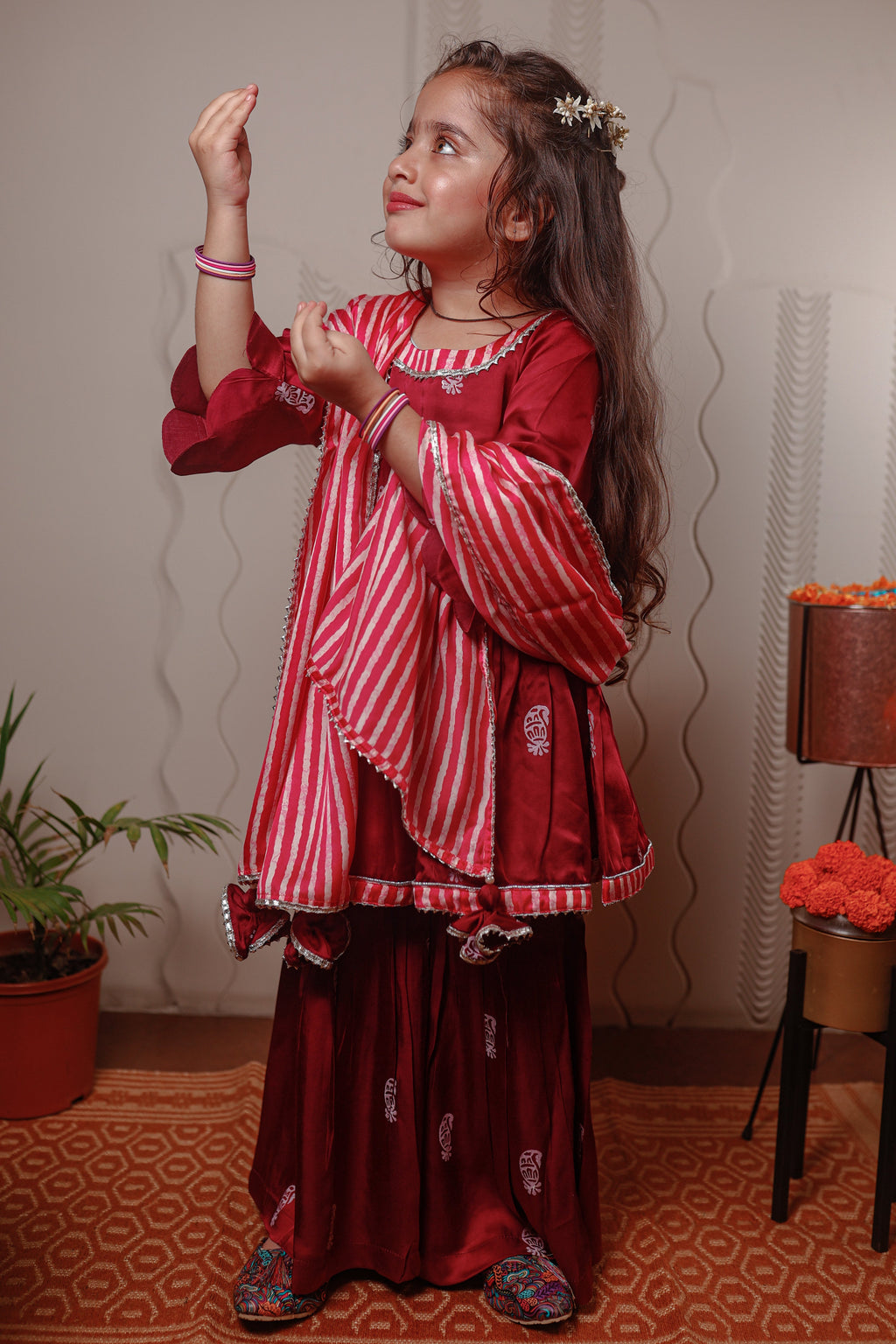 PURPLE PRINTED SHARARA SET WITH DUPATTA