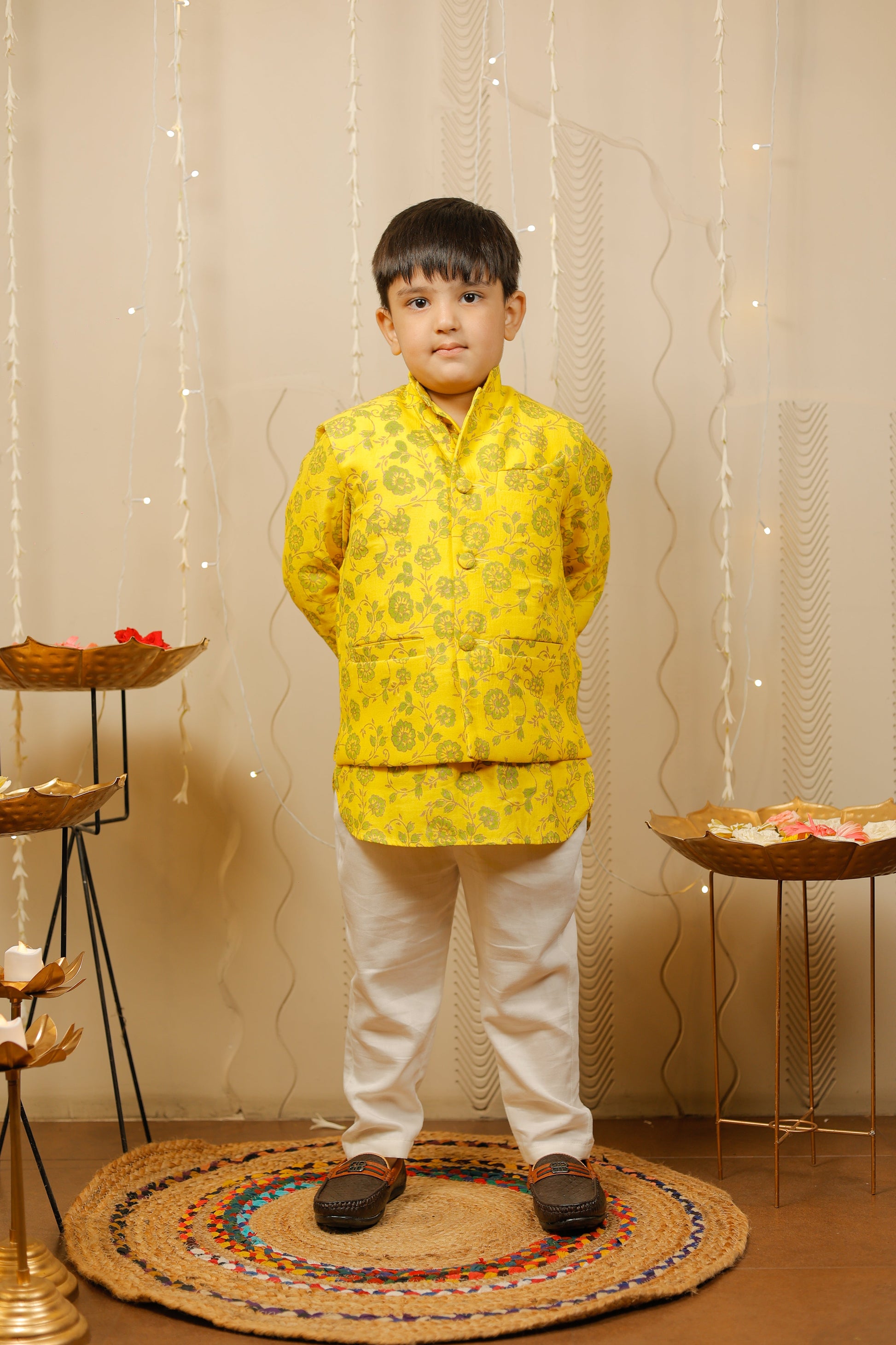 Yellow Kurta with jacket set
