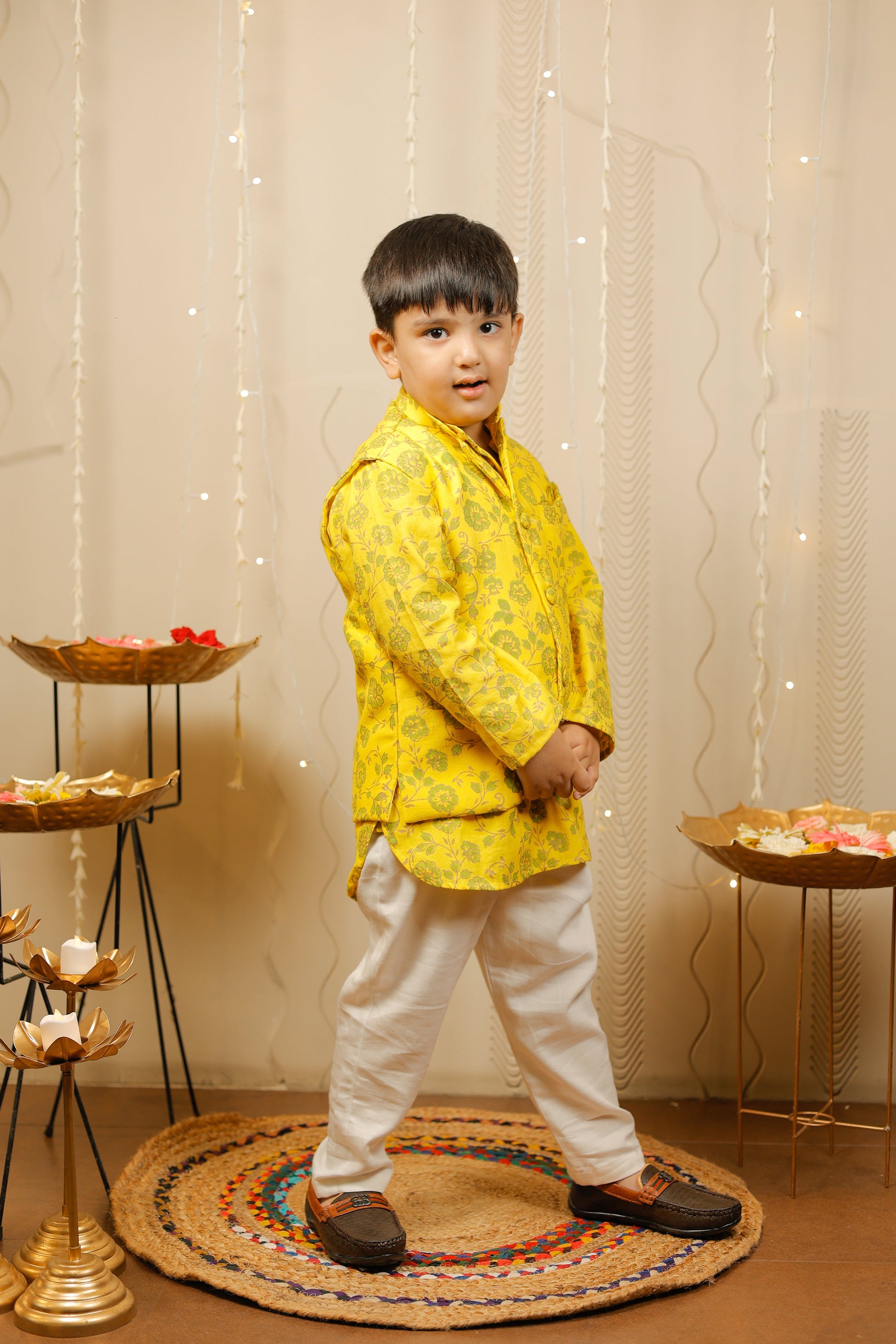 Yellow Kurta with jacket set