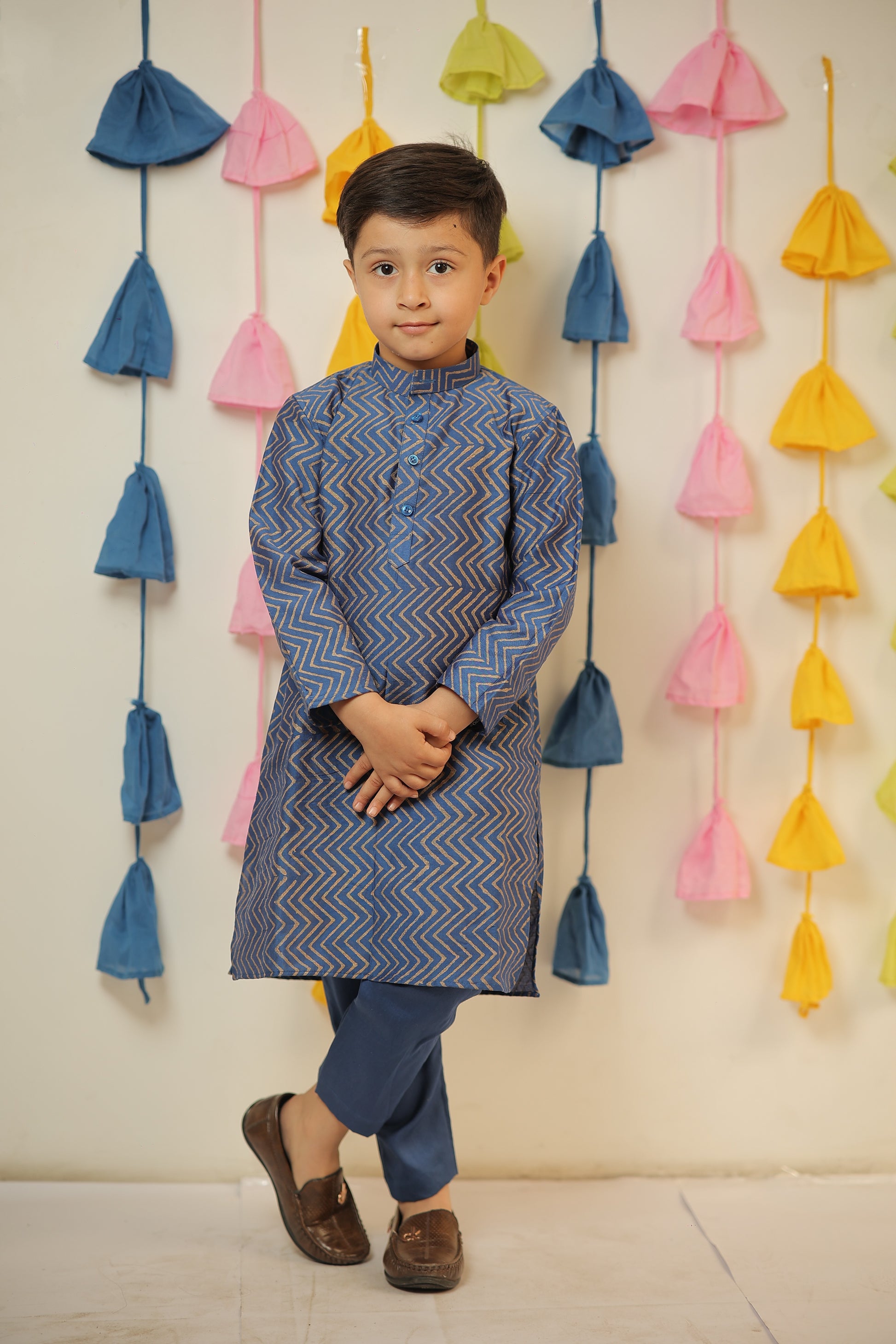 Blue block printed kurta set