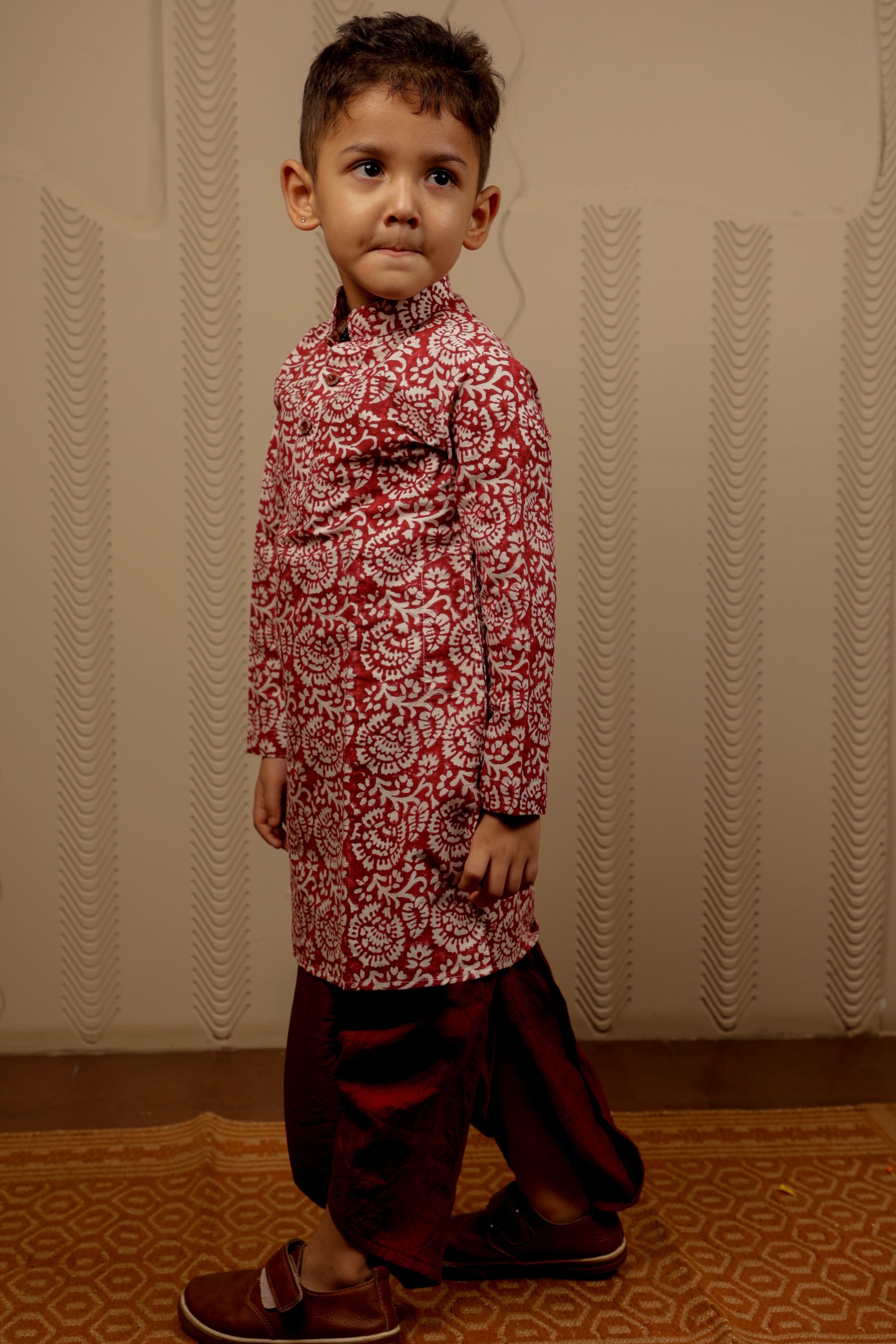 MAROON WHITE DHOTI KURTA SET