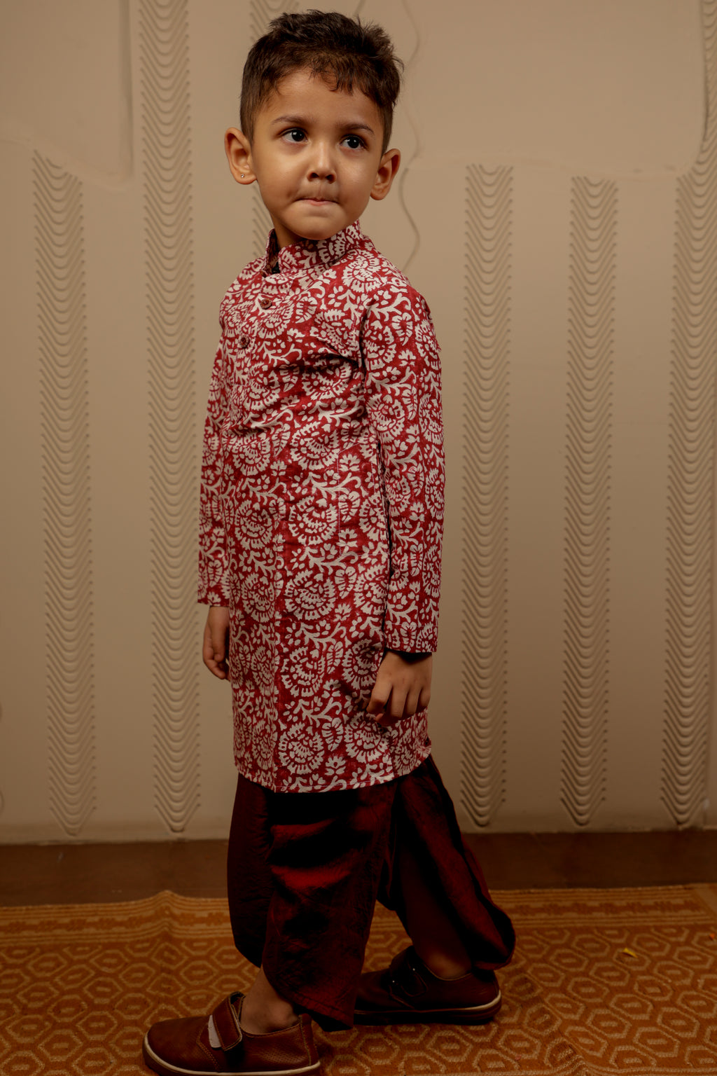 MAROON WHITE DHOTI KURTA SET