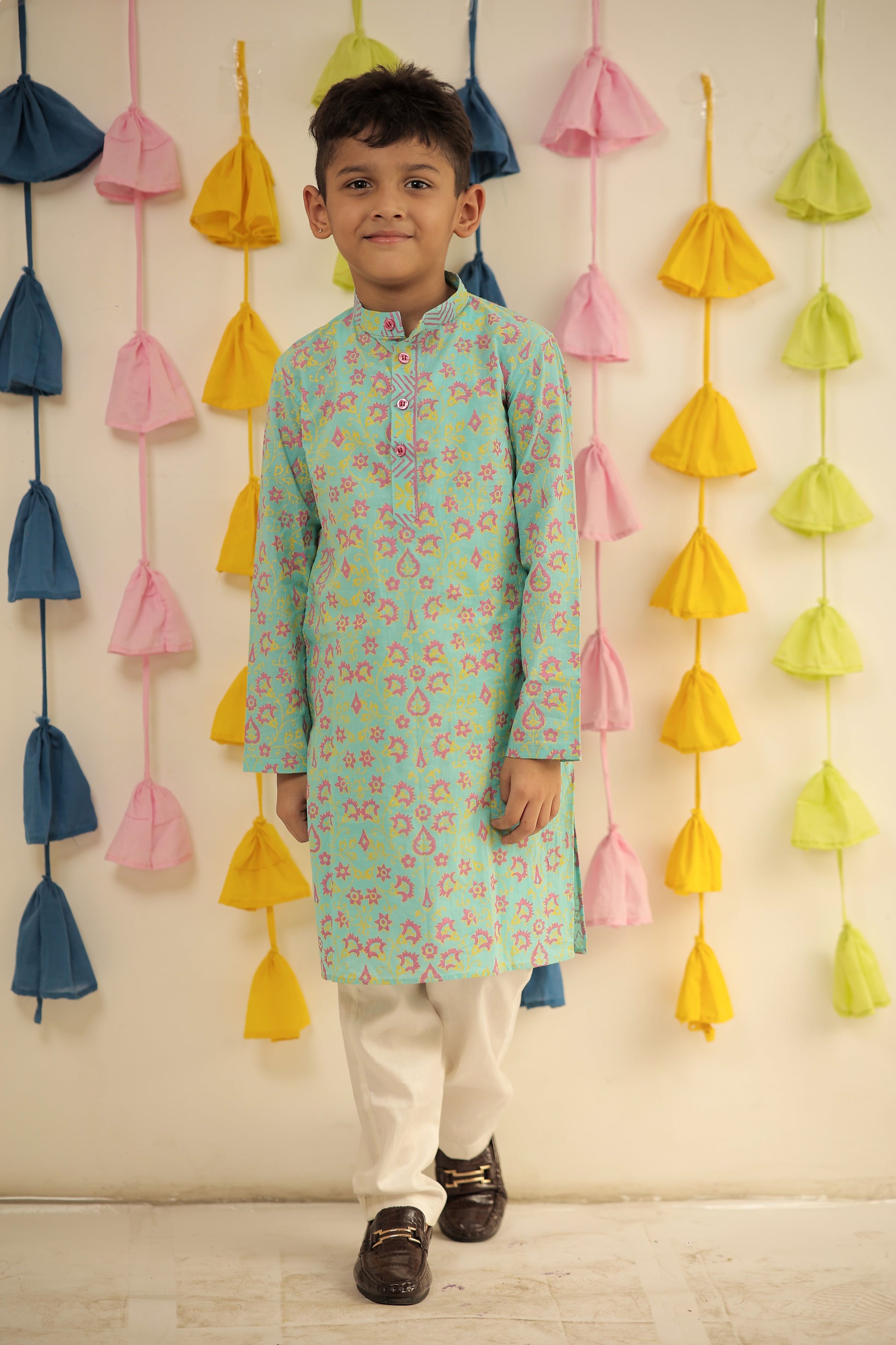Blue Block printed kurta set