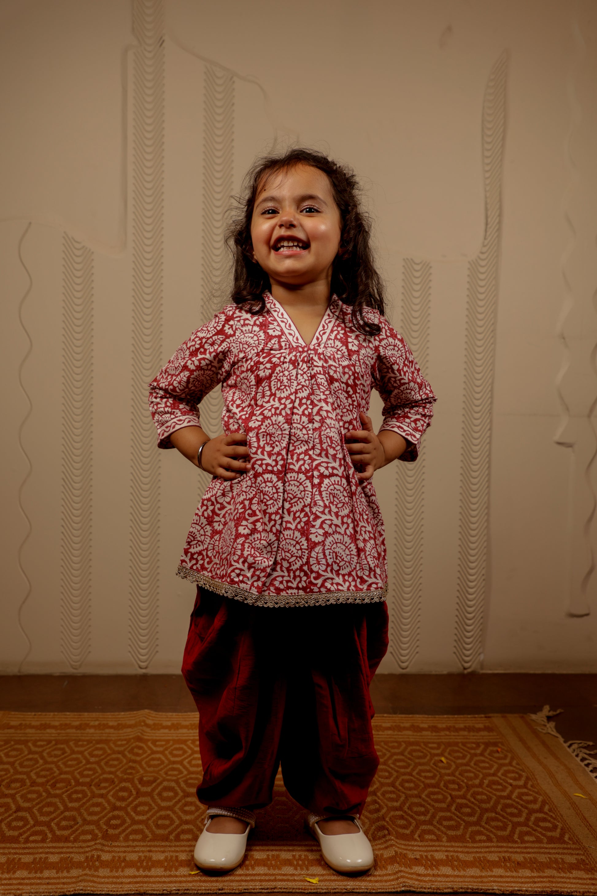 MAROON WHITE KURTI WITH DHOTI PANTS