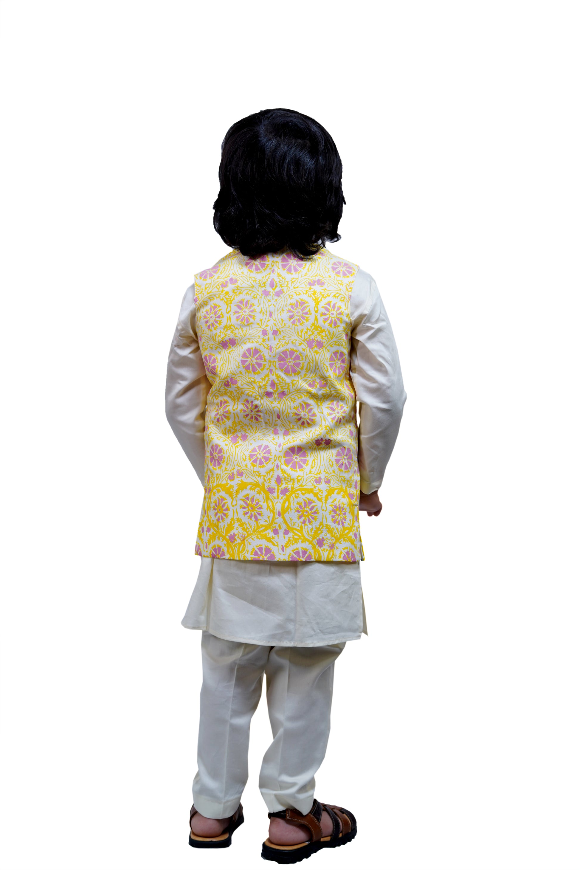 IVORY KURTA PAJAMA WITH PRINTED JACKET SET