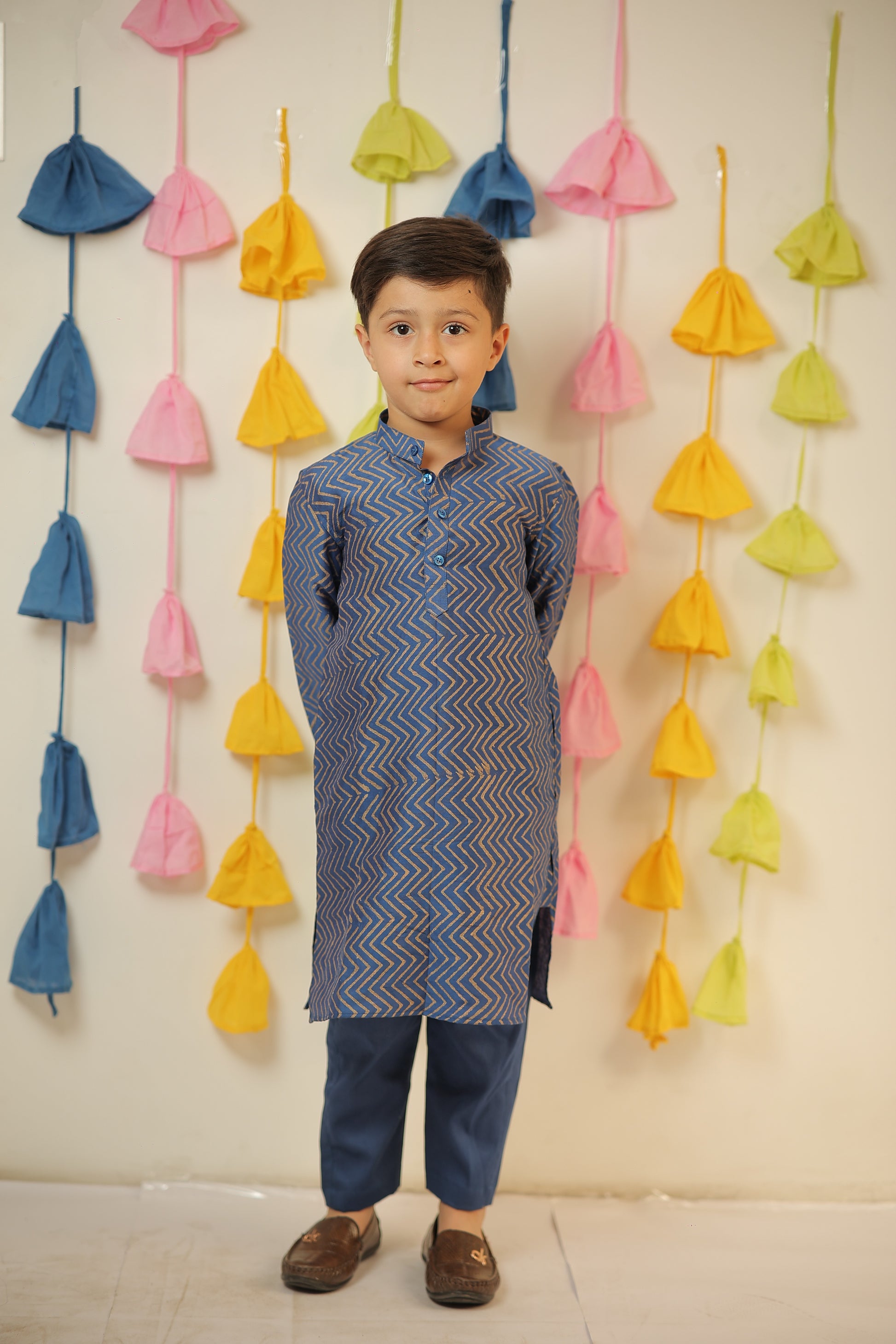 Blue block printed kurta set