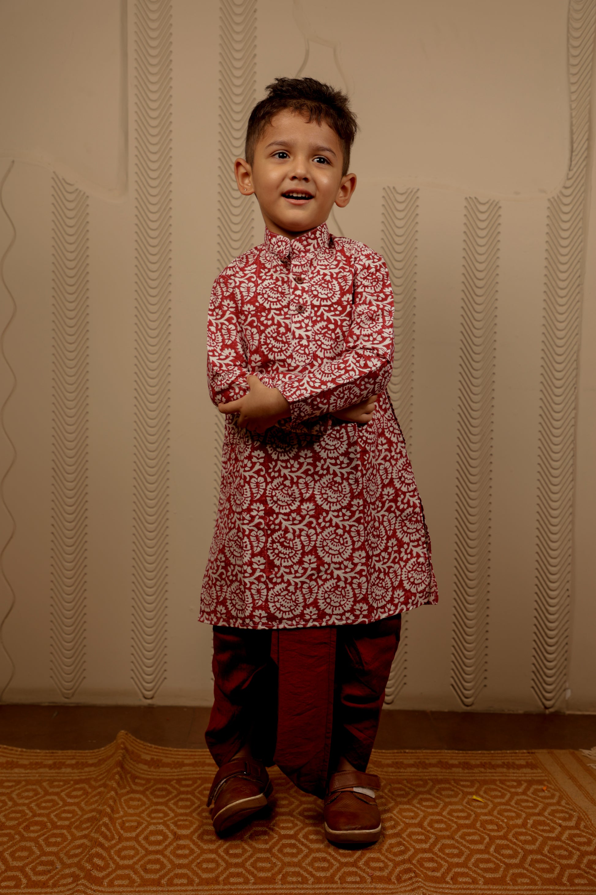 MAROON WHITE DHOTI KURTA SET