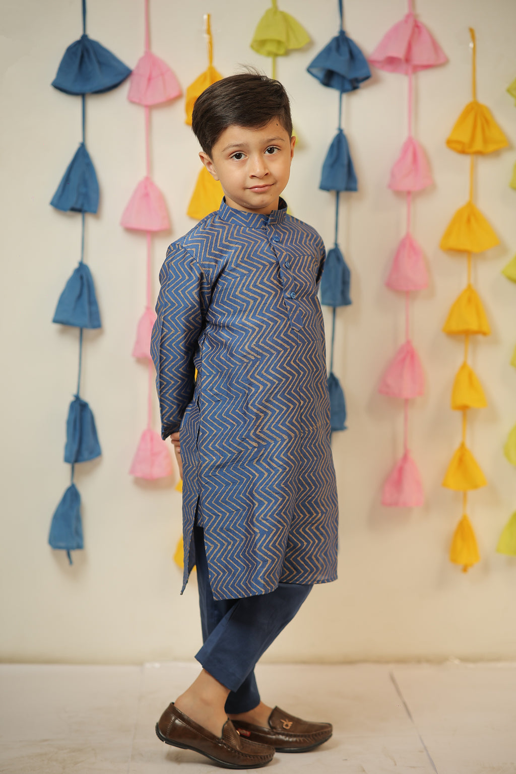 Blue block printed kurta set
