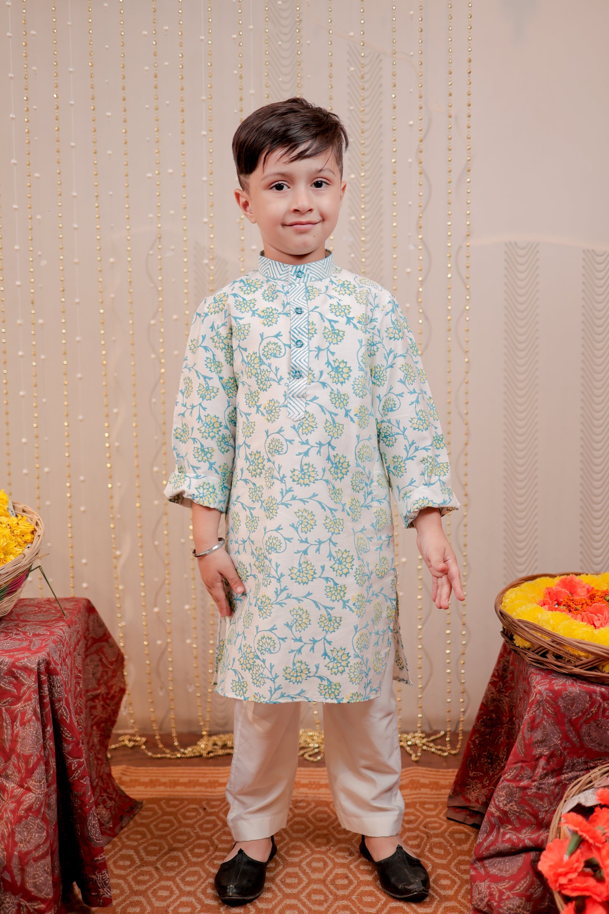 White block printed kurta set