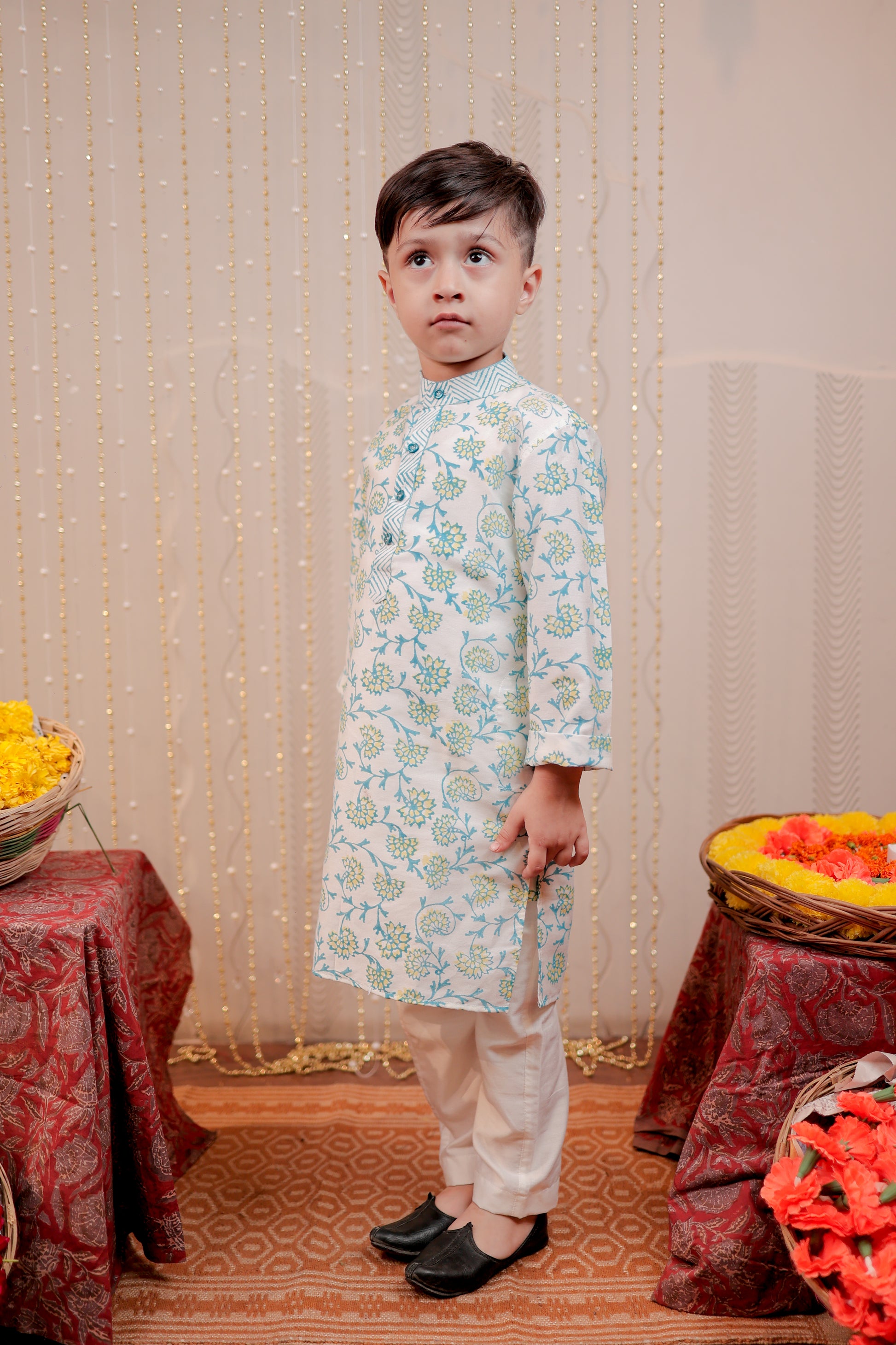 White block printed kurta set