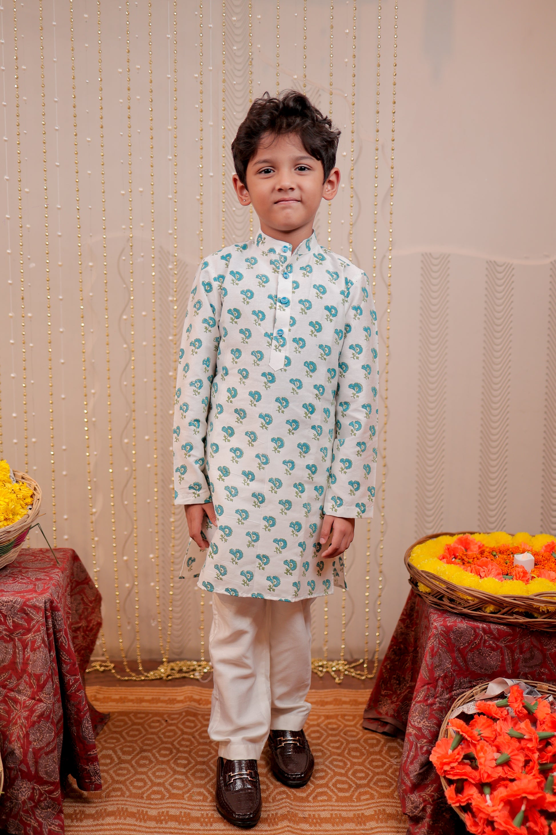 White block printed kurta set