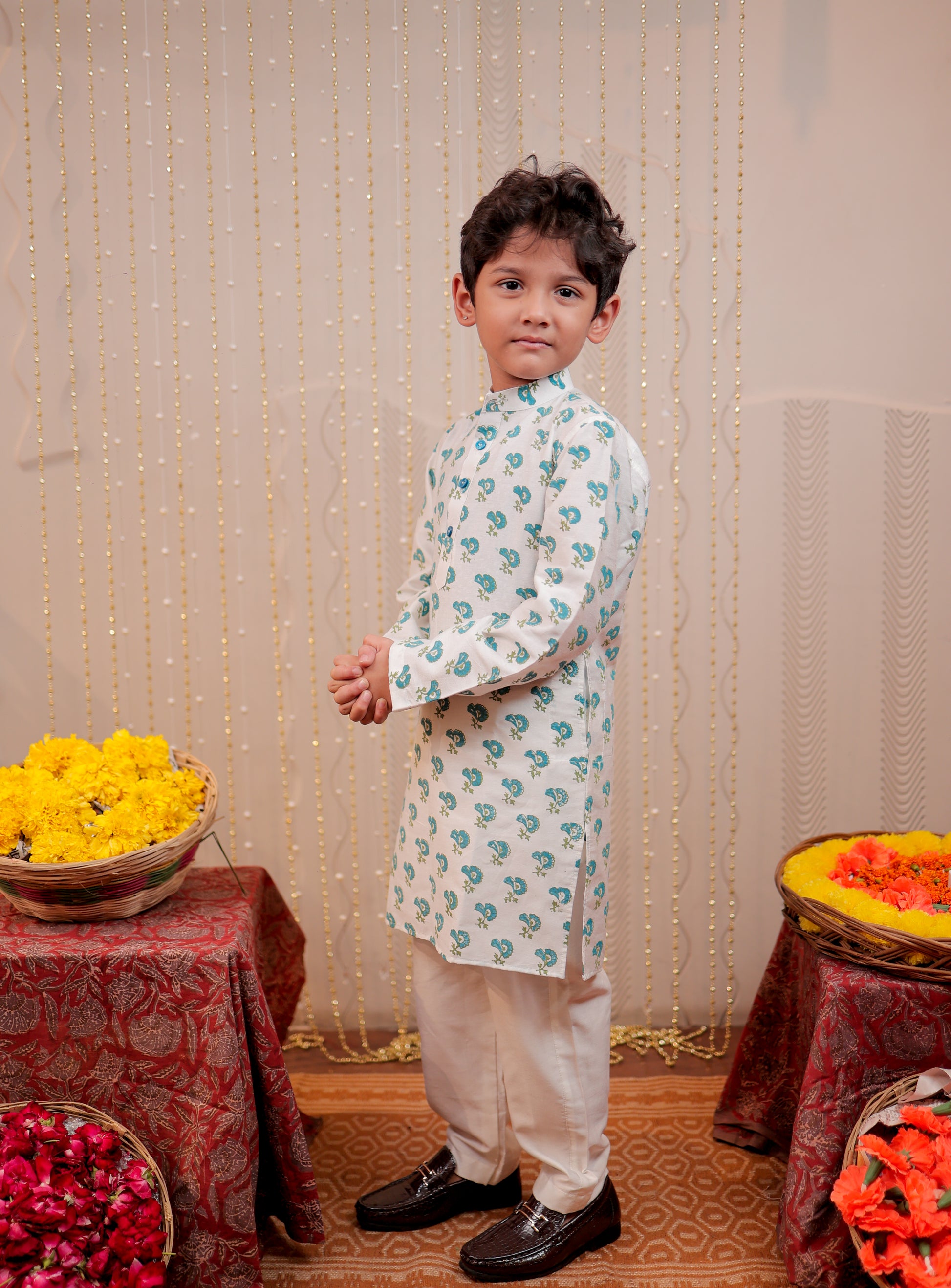 White block printed kurta set